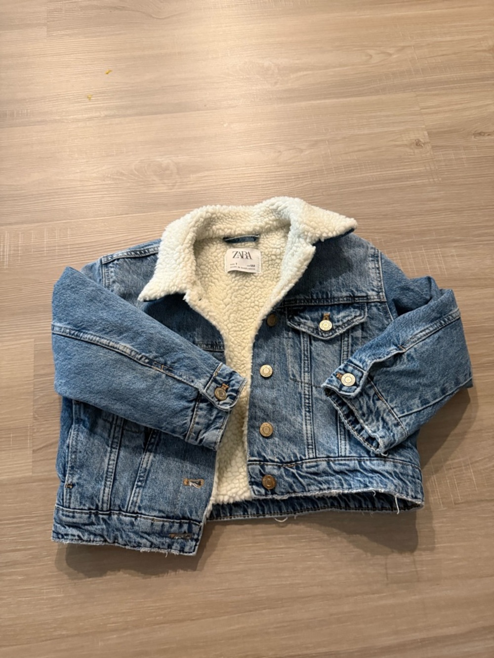 Zara Kids Light Blue Denim Jacket with White Sherpa Collar